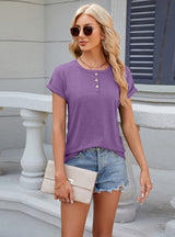 Solid Color Round Beck Short Sleeve T-shirt