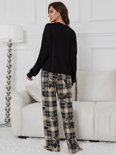 Plant Printed Long Sleeve Pajamas Suit