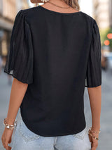 Solid Color Pleated Short-sleeved Shirt