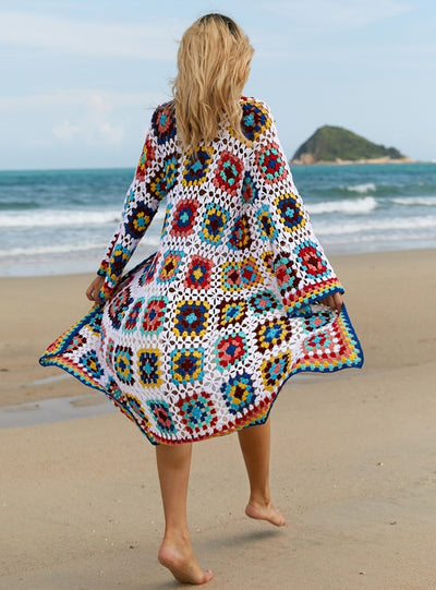 Colored Crocheted Beach Bikini Cover Up Dress