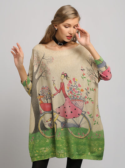 Women Loose Printed Oullover Sweater