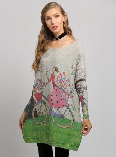 Women Loose Printed Oullover Sweater