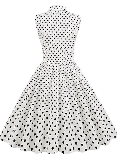 Lapel Sleeveless Breasted Polka-dot Retro Dress