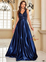 Deep V-neck Satin Sequins Prom Dress