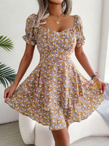 Women Floral Silm Waist Swing Dress