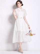 Solid Color Cotton Embroidered Holiday Short Sleeve Dress