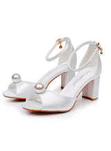 7 cm Thick-heeled Round Head Pearl Sandals