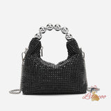 Silver Bead Chain Diamond-encrusted Diagonal Bag