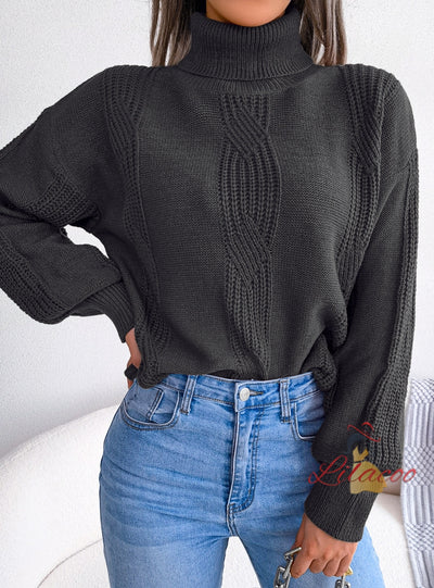 Turtleneck Twist Lantern Sleeve Sweater