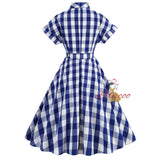 Plaid Bow Tie Short Sleeve Dress