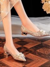 Short-heeled Pointed Shiny Wedding Shoes