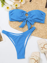 Tube Top Solid Color Split Bikini