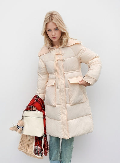 Medium and Long Slim Cotton-padded Horn Buckle Coat