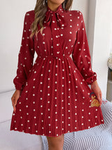 Polka-dot Long-sleeved Pleated Dress