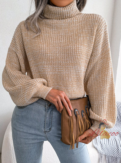 Lantern Long Sleeve Turtleneck Knitted Sweater