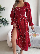 Leisure Square Neck Polka-dot Long Dress