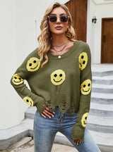 Loose Holes Long-sleeved V-neck Sweater