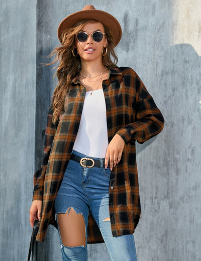 Long Sleeve Plaid Shirt Retro Coat