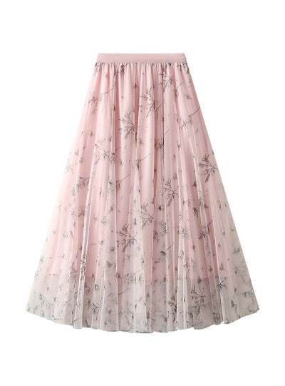 Printed Large Swing Gauze Floral Skirt