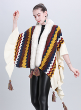 Colored Striped Scarf Fur Ball Shawl Cloak