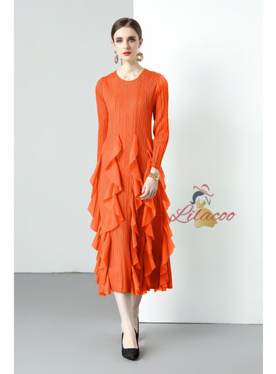 Women Long-sleeved Pleats Slim Dress