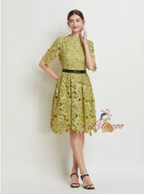 Spliced Lace Slim Waist Solid Color Dress