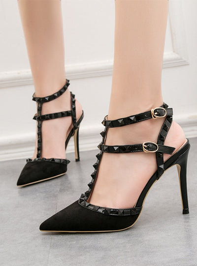 Stiletto Pointed Hollow Rivets Roman Sandals