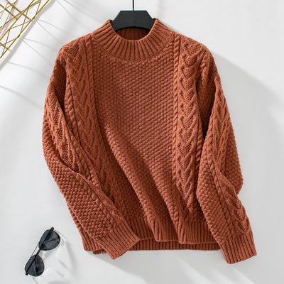 Semi-high Neck Split Loose Long Sleeve Sweater