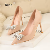 Pearl Bow Thin High Heels Shoes
