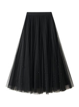 Beaded Gauze Pleated Skirt Worn on Both Sides