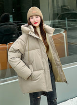 Hooded Padded Cotton-padded Loose Down Jacket