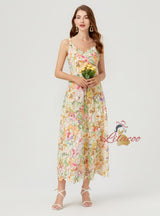 Colored Three-dimensional Flower Suspender Lace Dress