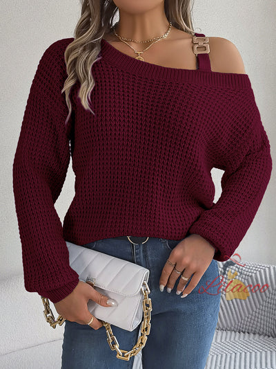 Casual Metal Button Splicing Pullover Sweater