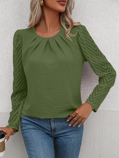 Round Neck Pleated Long Sleeve Shirt