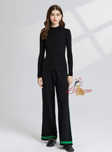 Loose Contrast Shawl+Coat+Wide-leg Pants Suit