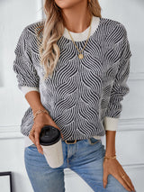 Loose Long-sleeved Contrast Vintage Striped Sweater