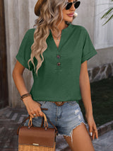 V-neck Button Loose Short Sleeve T-shirt