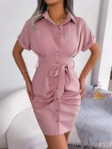 Casual Solid Color Bat Sleeve Shirt Dress