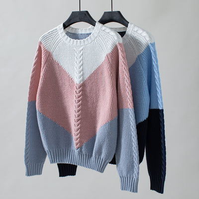 Retro Loose Contrast Twisted Sweater