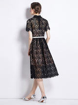 Retro Lace Slim Short Sleeve Dress