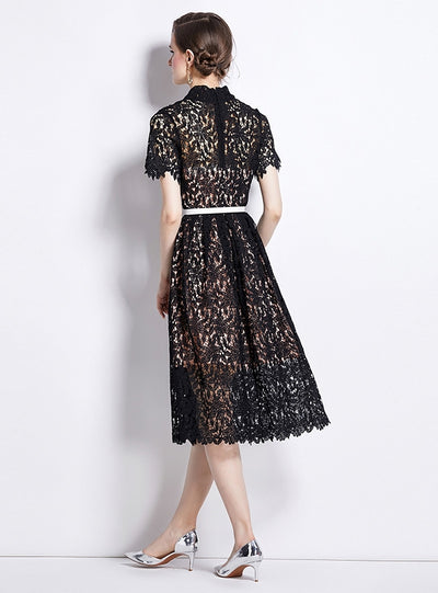 Retro Lace Slim Short Sleeve Dress