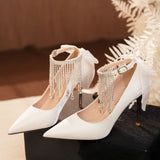 Bow Tassel Satin Stiletto Heels