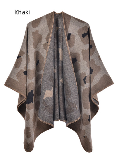 Leopard Print Shawl Split Cloak Scarf