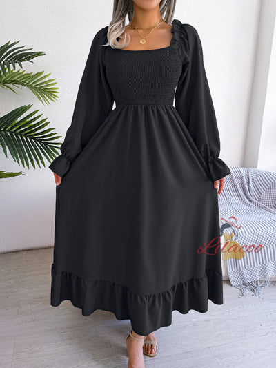 Leisure Square Collar Big Swing Long Dress