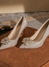 Sequin Square Buckle Pointed Wedding Shoes