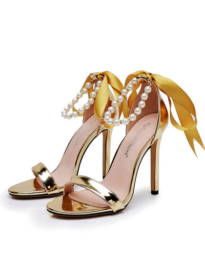 11 cm Stiletto Beaded Ribbon Sandals