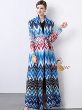 Pleats Loose Large Print Dress Coat