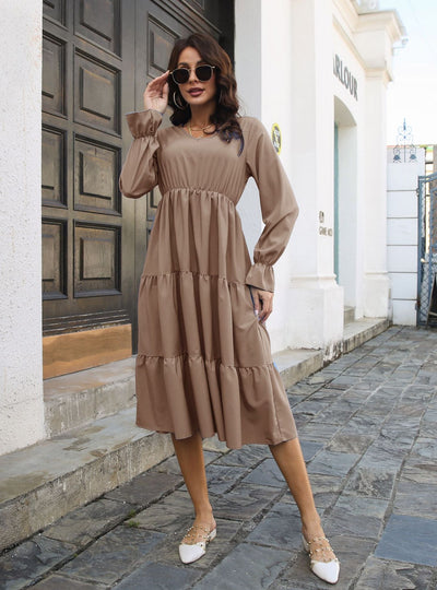 V-neck Flared Sleeve Long Sleeve Dress