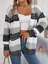 Leisure Contrast Striped Lantern Sleeve Sweater Coat