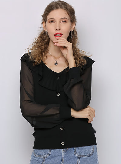 Lotus Leaf Round Neck Long Sleeve Shirt